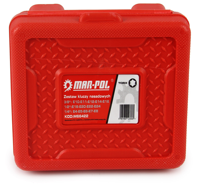 MAR-POL M66422 Sada nástrčných kľúčov Torx E4 - E24 / 1/2"+ 3/8" + 1/4"