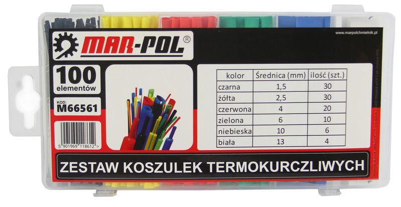 MAR-POL M66561 Súprava teplom zmrštiteľných rúrok 100 kusov 