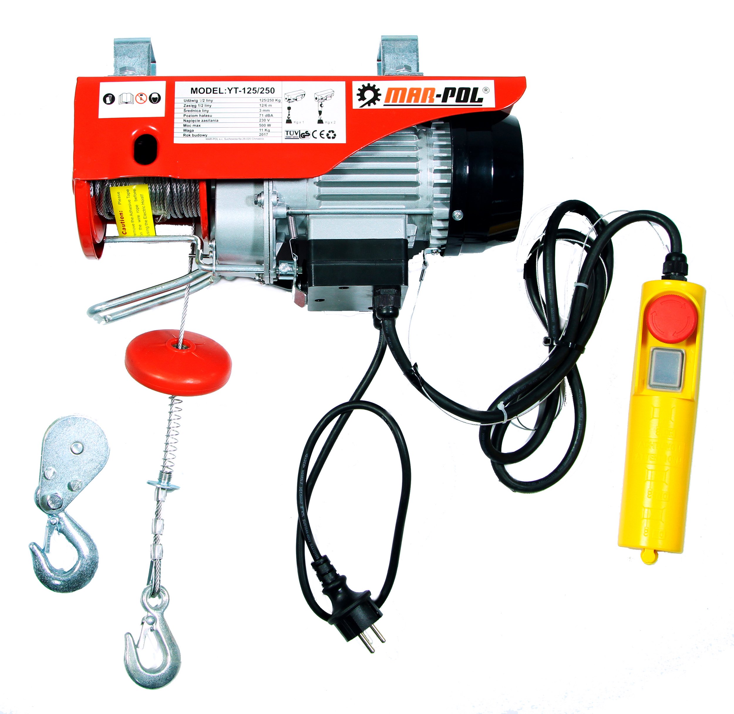 MAR-POL M80788 Elektrický lanový navijak 125/250kg 230V 500W