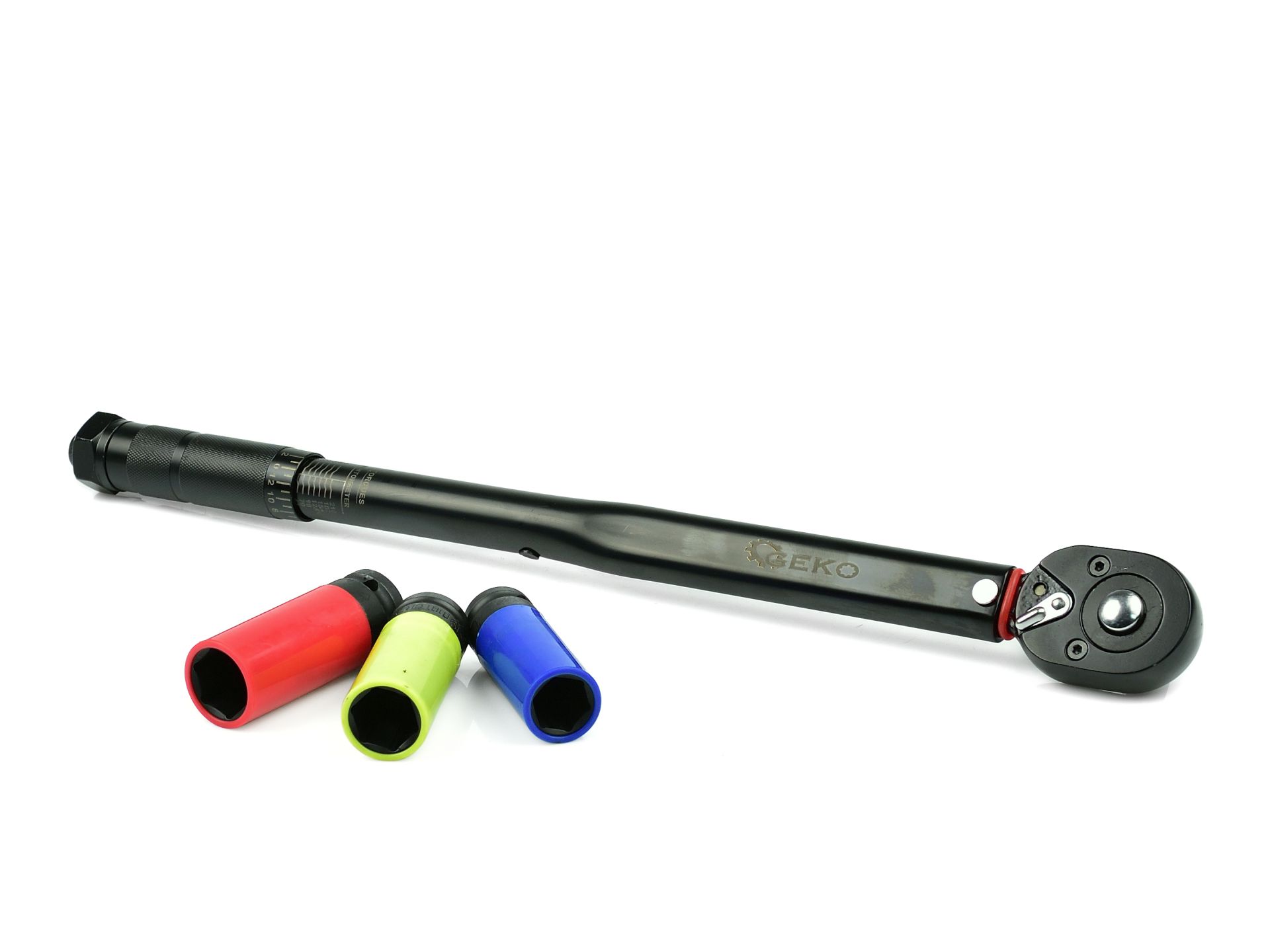GEKO G10068 Momentový kľúč 1/2" 28-210nm + 3 ks nástrčné kľúče, čierny