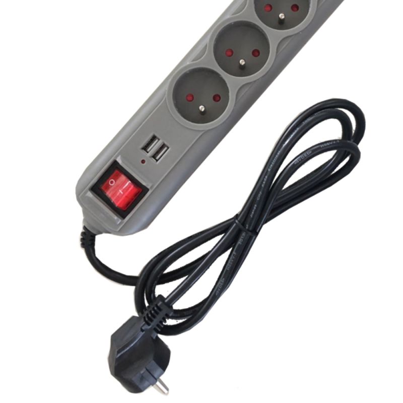 Kraft&Dele KD4034 3m Predlžovací kábel s USB SO SPÍNAČOM 5 ZÁSUVOK + 2 USB