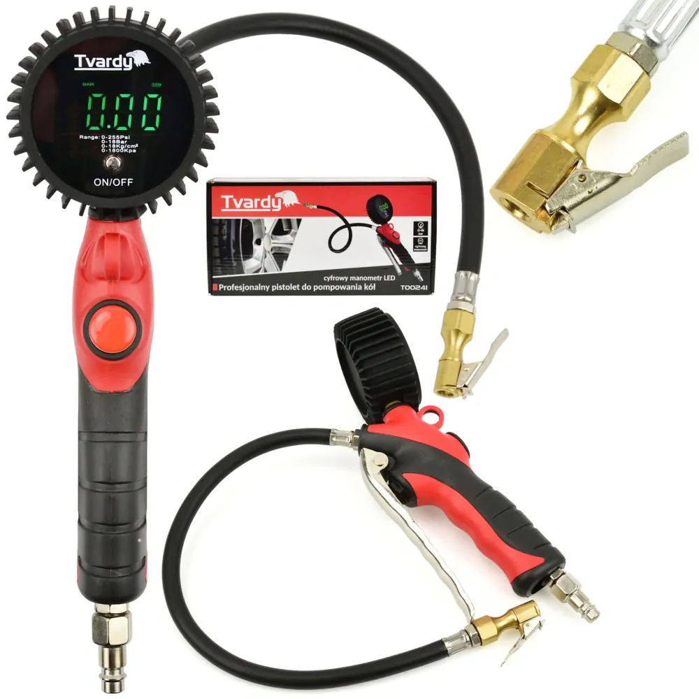 TVARDY T00241 Profesionálna pištoľ na hustenie pneumatík s digitálnym LED tlakomerom 0-18bar