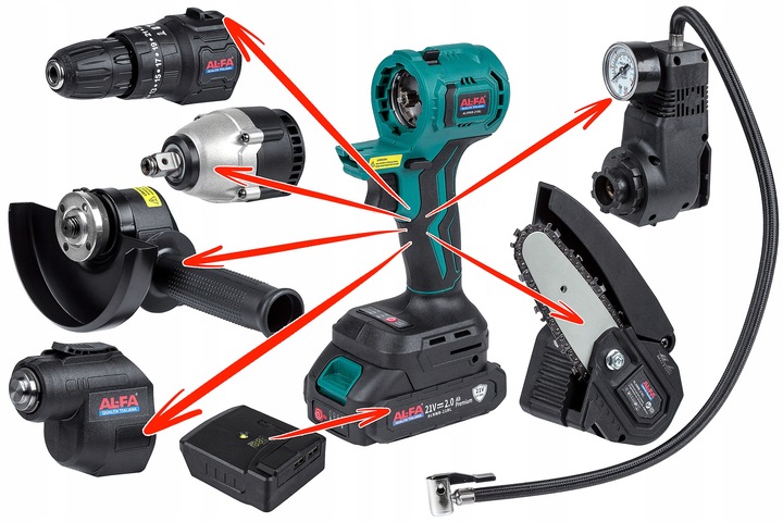 MULTIFUNKČNÉ NÁSTROJE ALNWB-21BL 7v1 Vŕtačka, píla, kľúč, renovátor