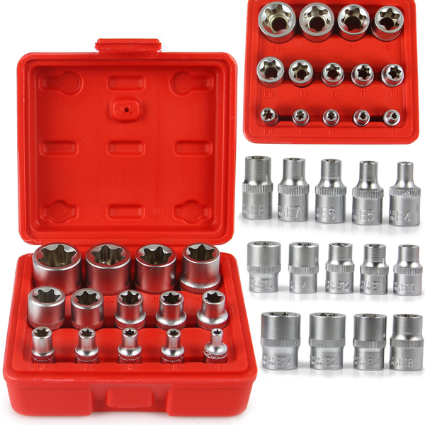 MAR-POL M66422 Sada nástrčných kľúčov Torx E4 - E24 / 1/2"+ 3/8" + 1/4"