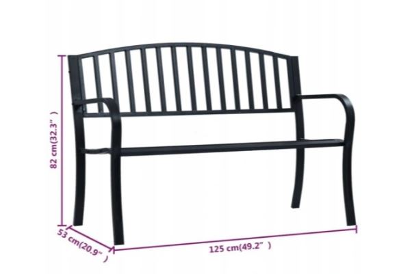 Kovová záhradná lavička, lavica 125x53x82 cm
