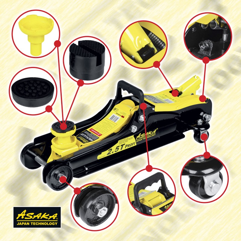 Zdvihák NÍZKOPROFILOVÝ HJ25 ASPJ-2.5T 2,5t hydraulický + 2x podpery 3T