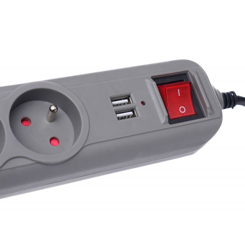 Kraft&Dele KD4034 3m Predlžovací kábel s USB SO SPÍNAČOM 5 ZÁSUVOK + 2 USB