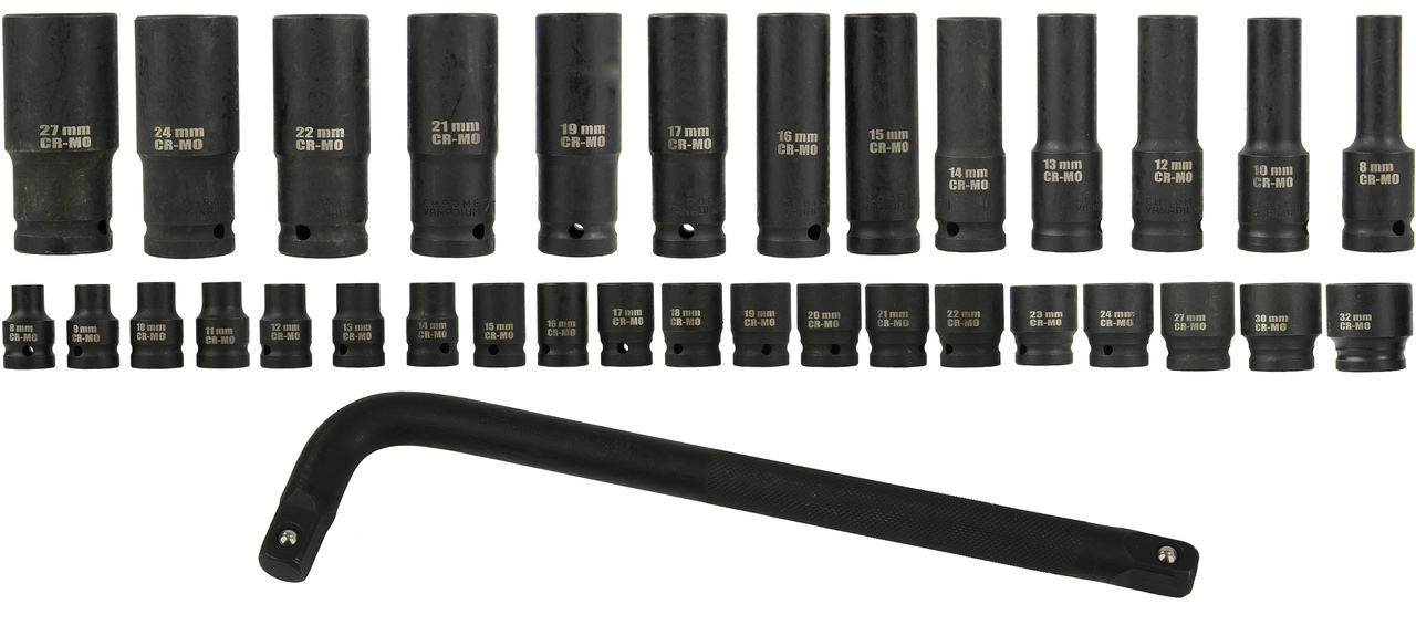 MAR-POL M58234 Nástrčné kľúče hlavice gola sada 1/2" 6-hranné BJC 8-32mm 35ks