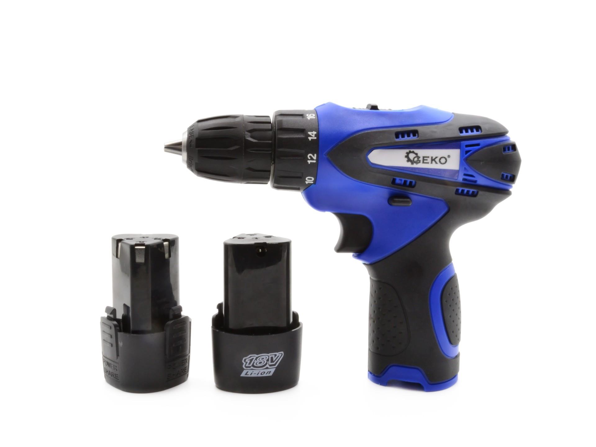 GEKO G80653 18V AKU VŔTAČKA-SKRUTKOVAČ Li-Ion, 10mm + 2 BATÉRIE SADA