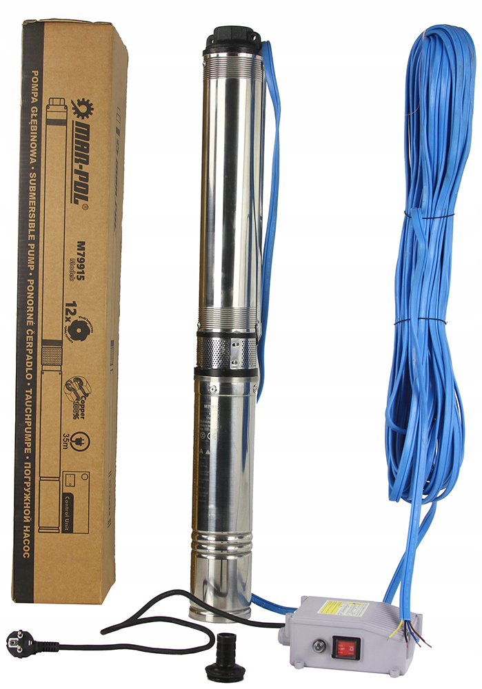 MAR-POL M79915 900W Ponorné hlbinné čerpadlo na čistú vodu do vrtu 84m 4QJD + CONTROL BOX