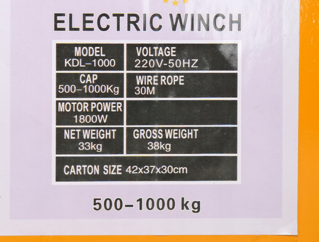 MAX KDL1000 / HJ210 Elektrický lanový navijak 2200W 500/1000kg žeriav, kladkostroj