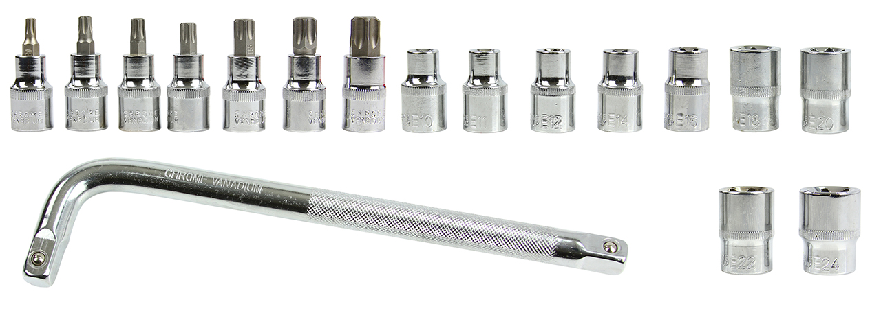 MAR-POL M58202 Nástrčné kľúče TORX 1/2" 17ks E10-E24