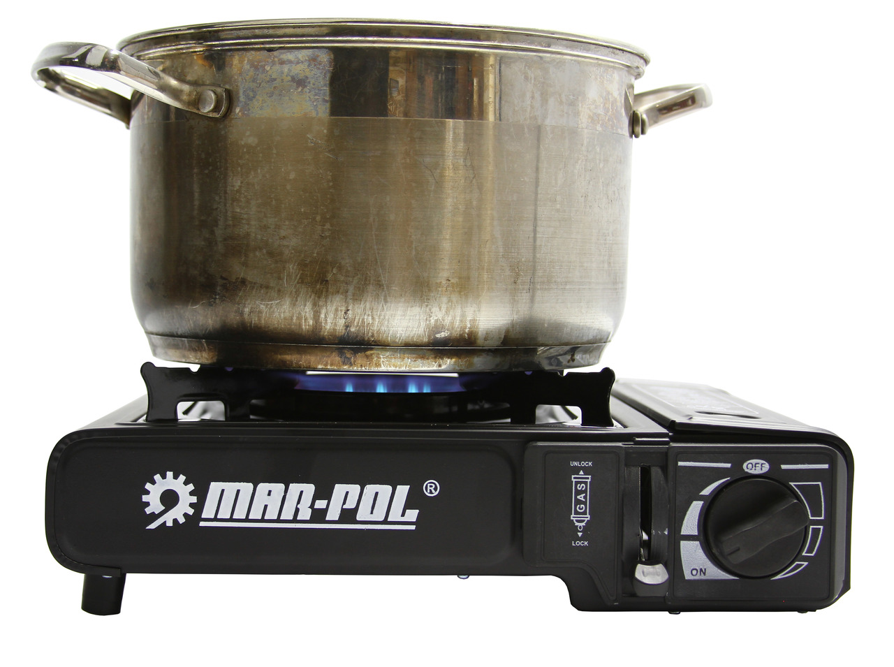 MAR-POL M90016 Turistický PRENOSNÝ VARIČ 2V1 na kartuš alebo plynovú fľašu