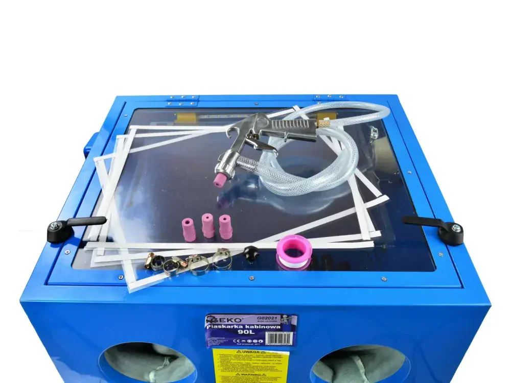 GEKO G02021 Pieskovacia kabína 90L kabínová pieskovačka pištoľ, rukavice