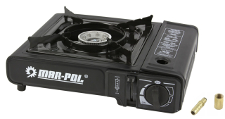 MAR-POL M90016 Turistický PRENOSNÝ VARIČ 2V1 na kartuš alebo plynovú fľašu