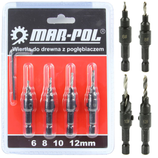 MAR-POL M22334 Sada vrtákov do dreva so záhlbníkom 6-12mm