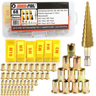 MAR-POL M66545 Nitovacie matice M3-M10 stupňovitý vrták 3-13mm sada