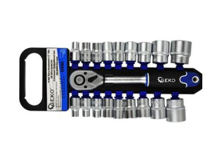 Geko G10103 Sada kľúčov 19 ks nástrčné kľúče, nástrčné hlavice 1/2" 8 - 32mm + račňa 1/2"