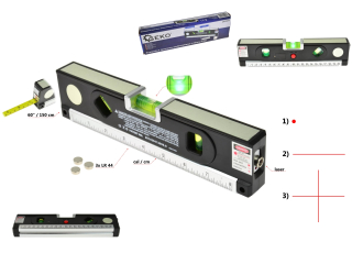 GEKO G03311 Vodováha laserová osvetlená, zvinovací meter 1,5m, pravítko LED