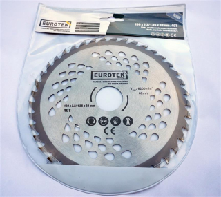 Eurotek 01507 VIDIOVÝ KOTÚČ na drevo 190mm 40T 32mm