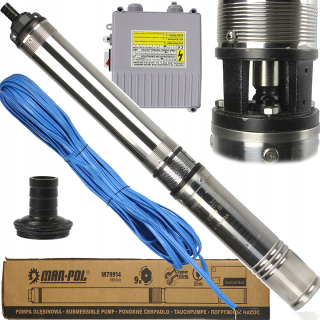 MAR-POL M79914 750W Ponorné hlbinné čerpadlo na čistú vodu do vrtu 63m 4QJD CONTROL BOX