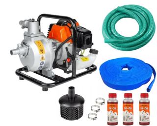 Eurocraft WP10 sada Benzínové motorové čerpadlo na vodu 1" 3,8kW PVC hadica olej sada